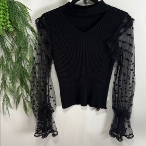 Elegant Black Sheer Sleeve Blouse